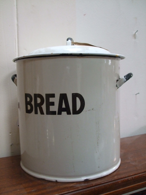 A Vintage Enamel Bread Bin and Cover.