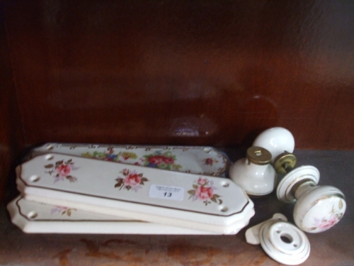 A Quantity of Floral Decorated Door Fittings, handles etc.