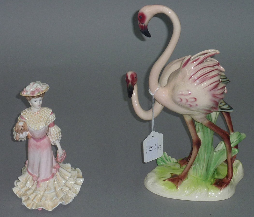 Large good quality model of a pair of flamingos by Goebel, height 35cm. Together with Coalport