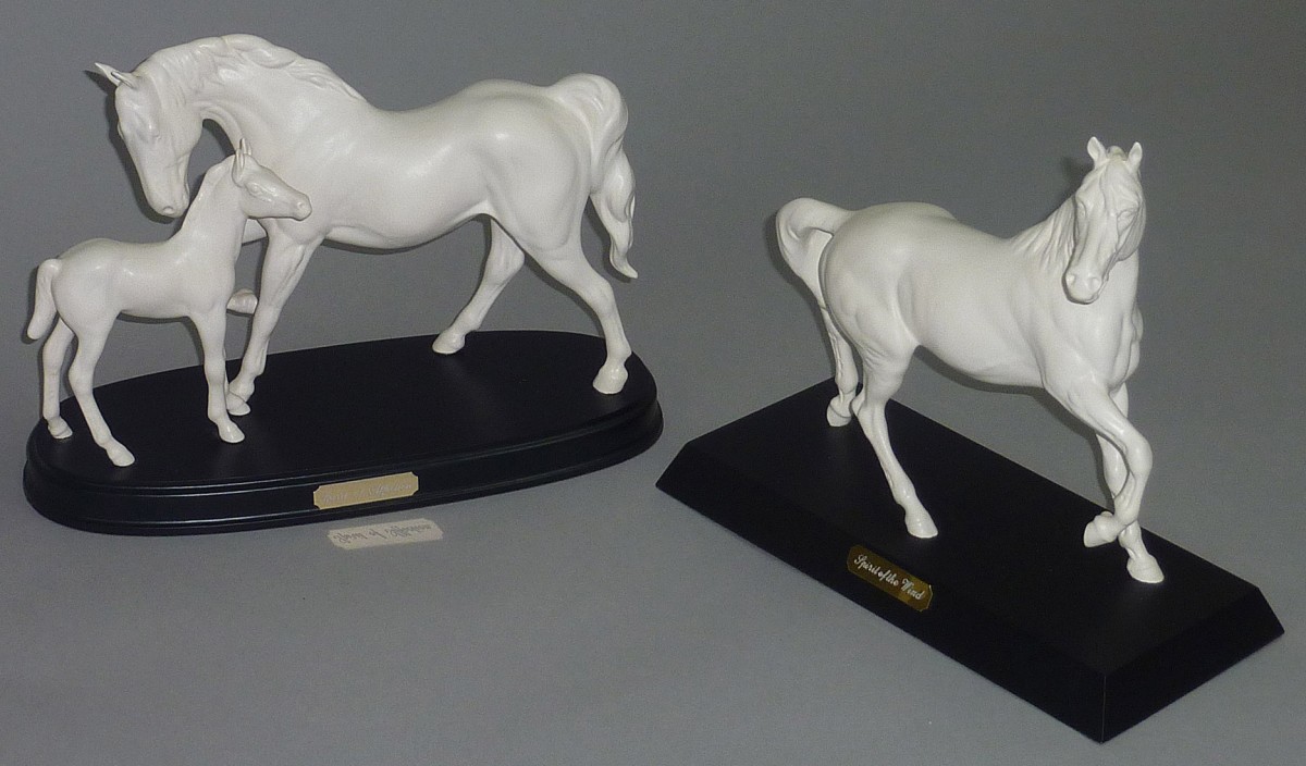 Beswick `Spirit of the Wind` and `Spirit of Affection` matte white horses on plinths.