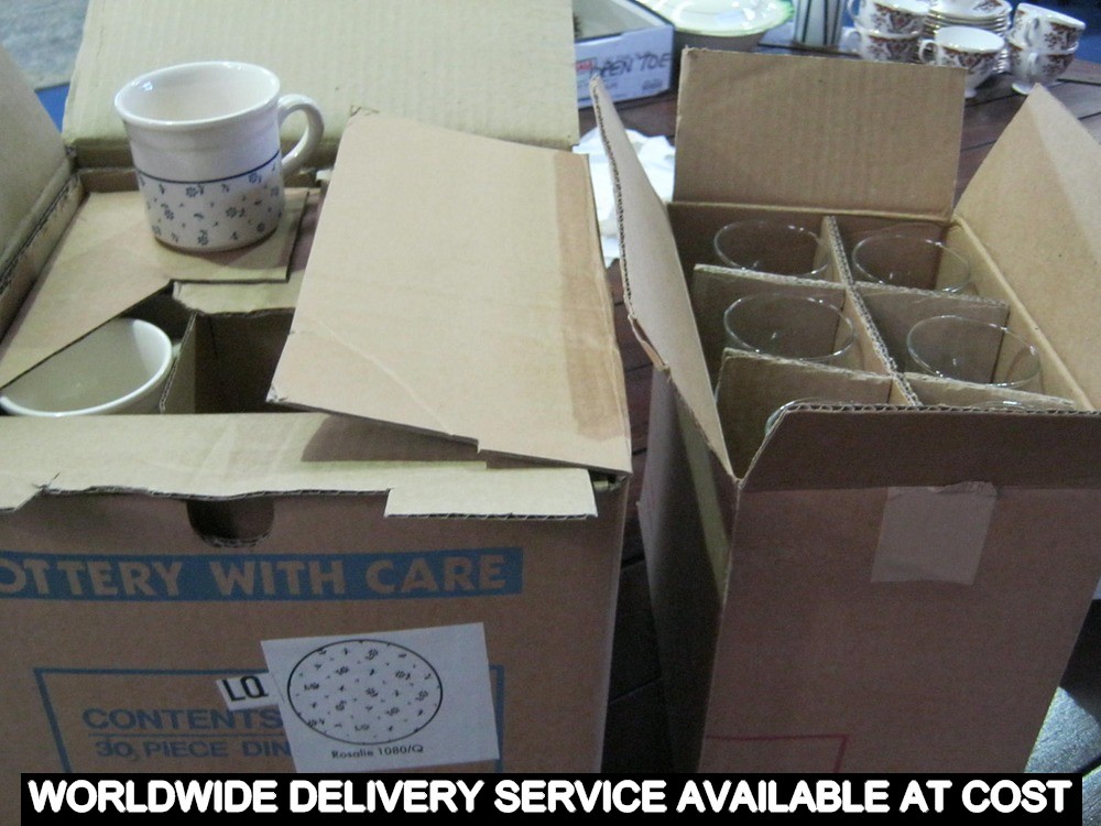 12 x wine glasses and Ironstone dinner set (in box)