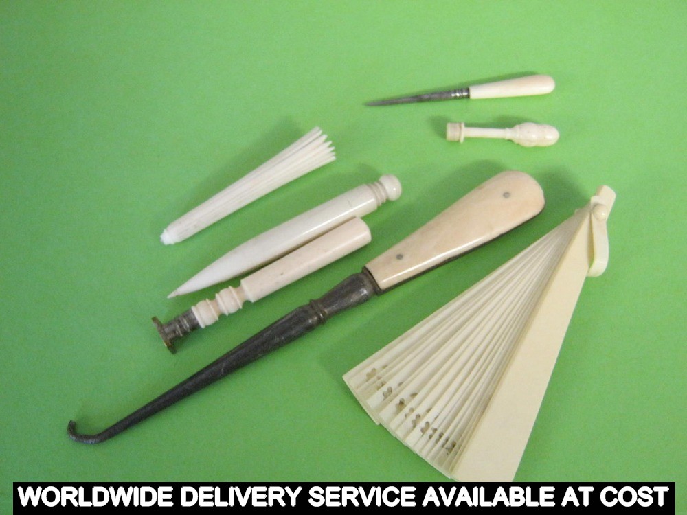 Quantity of bone and ivory handled manicure and sewing and other items