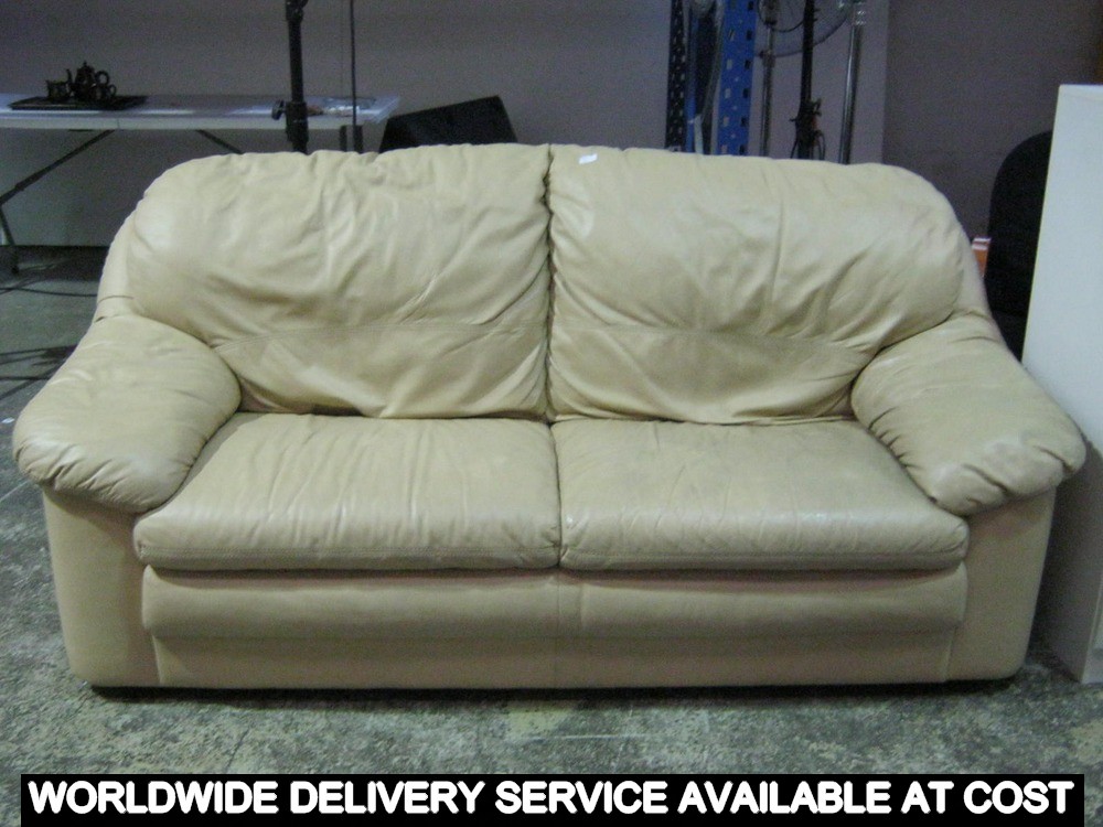 2 seater cream leather sofa