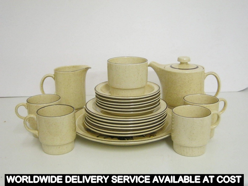 Poole pottery tea service plus one dinner plate - two pieces AF - milk jug & cup