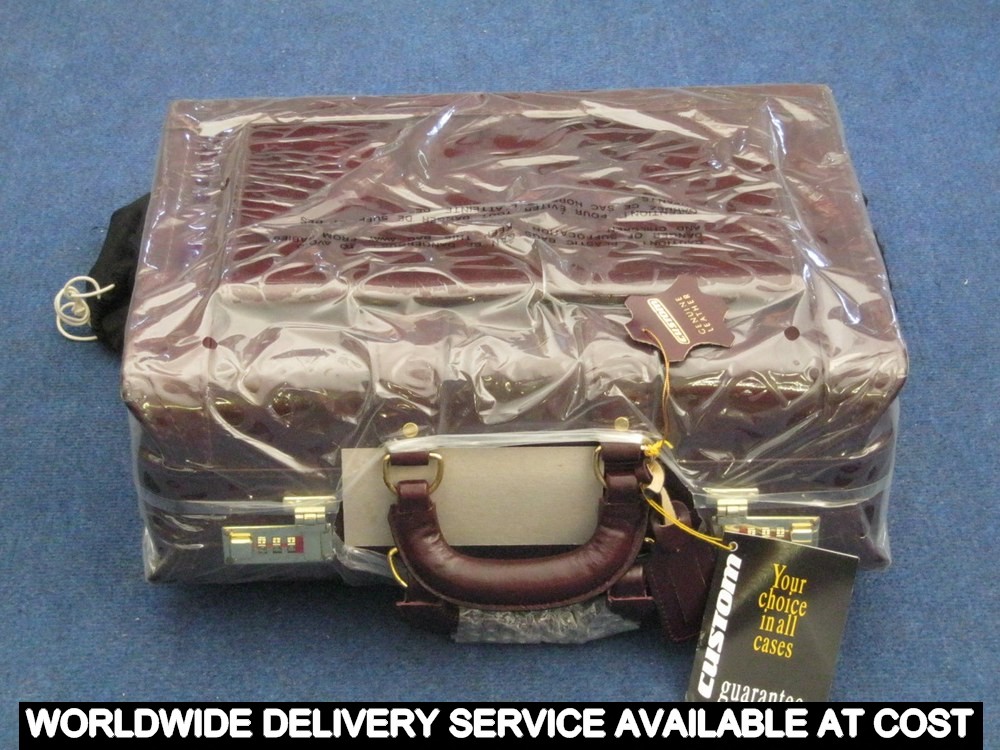 Custom leather burgundy Gladstone style briefcase