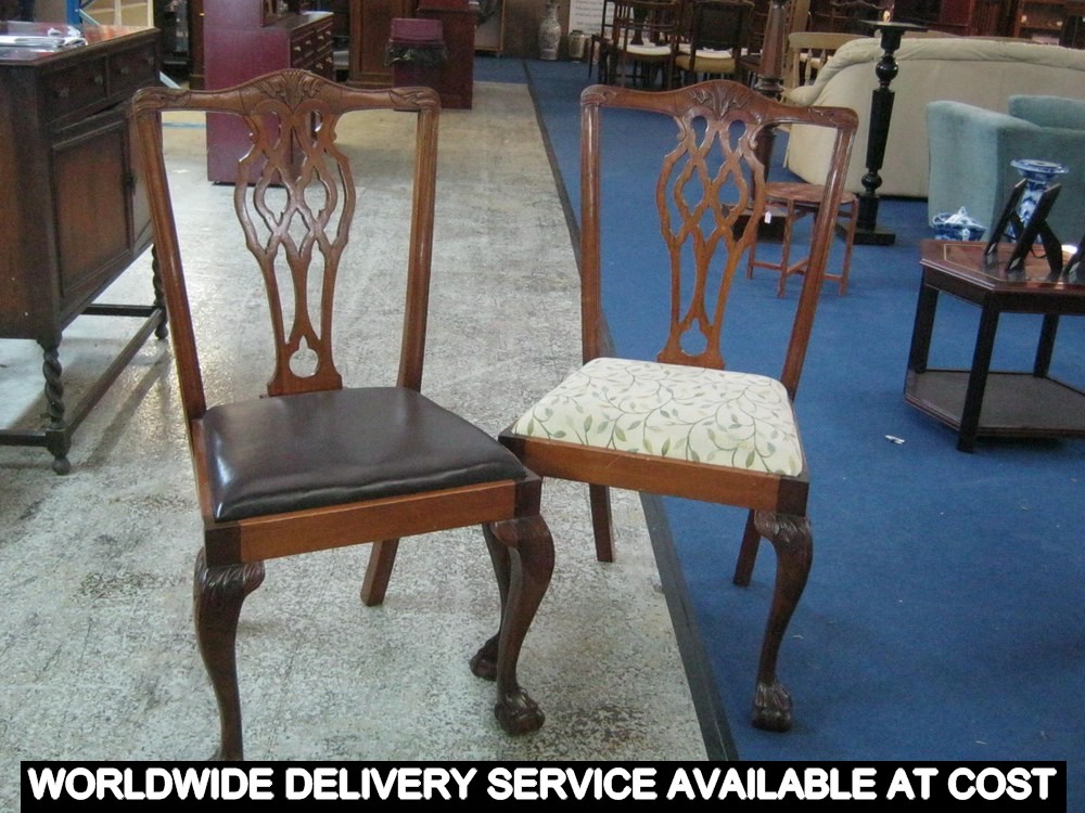 Pair of Georgian design mahogany chairs with pierced splats and drop in seats on cabriole legs