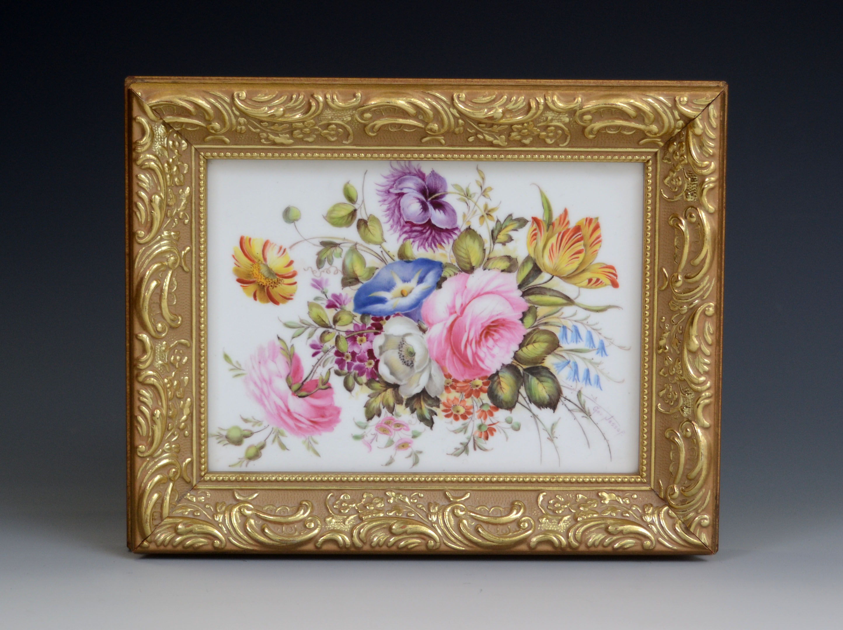 From the Collection of the Late Peggy Jessop  A Derby rectangular plaque, painted by George