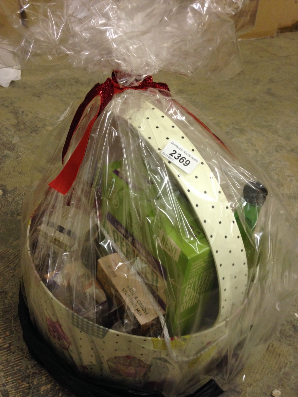 A hamper with gluten free/dairy free produce (approximately 10 items)