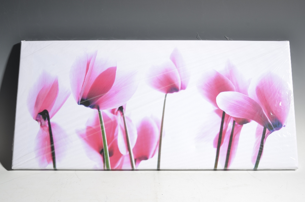 A canvas picture of pink flowers, approximately 35cm x 75cm