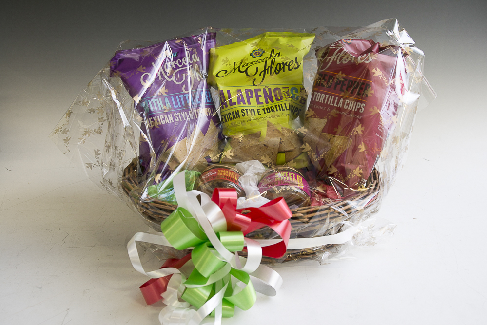 A Product hamper, by Marcela Flores that includes a range of authentic Mexican salsas and tortilla