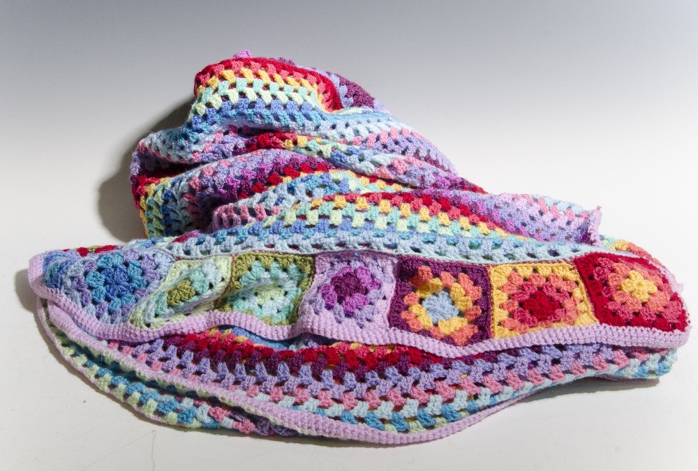 Donated by Spans Studio, a colourful crochet blanket using acrylic yarn, 86" x 68" www.spanstudio.