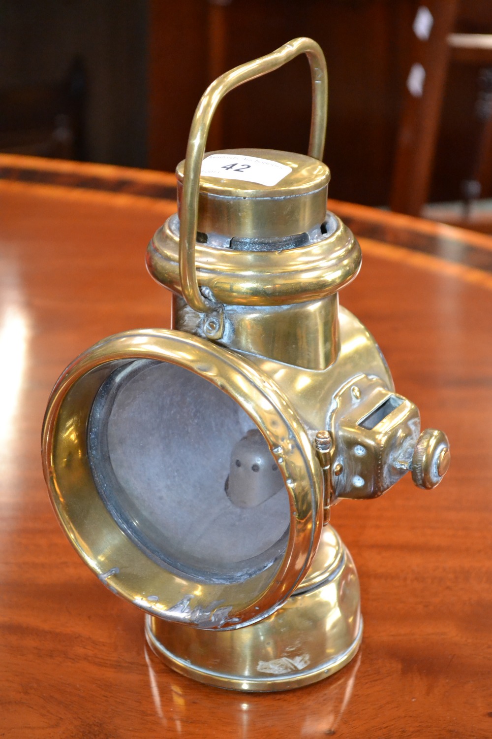 A Morris Oxford brass P&H carbide lamp.