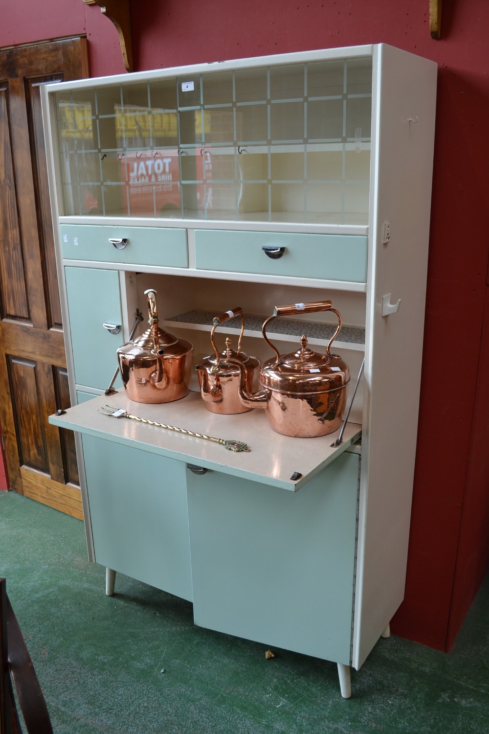 A mid 20th century painted kitchen cabinet, c.1950