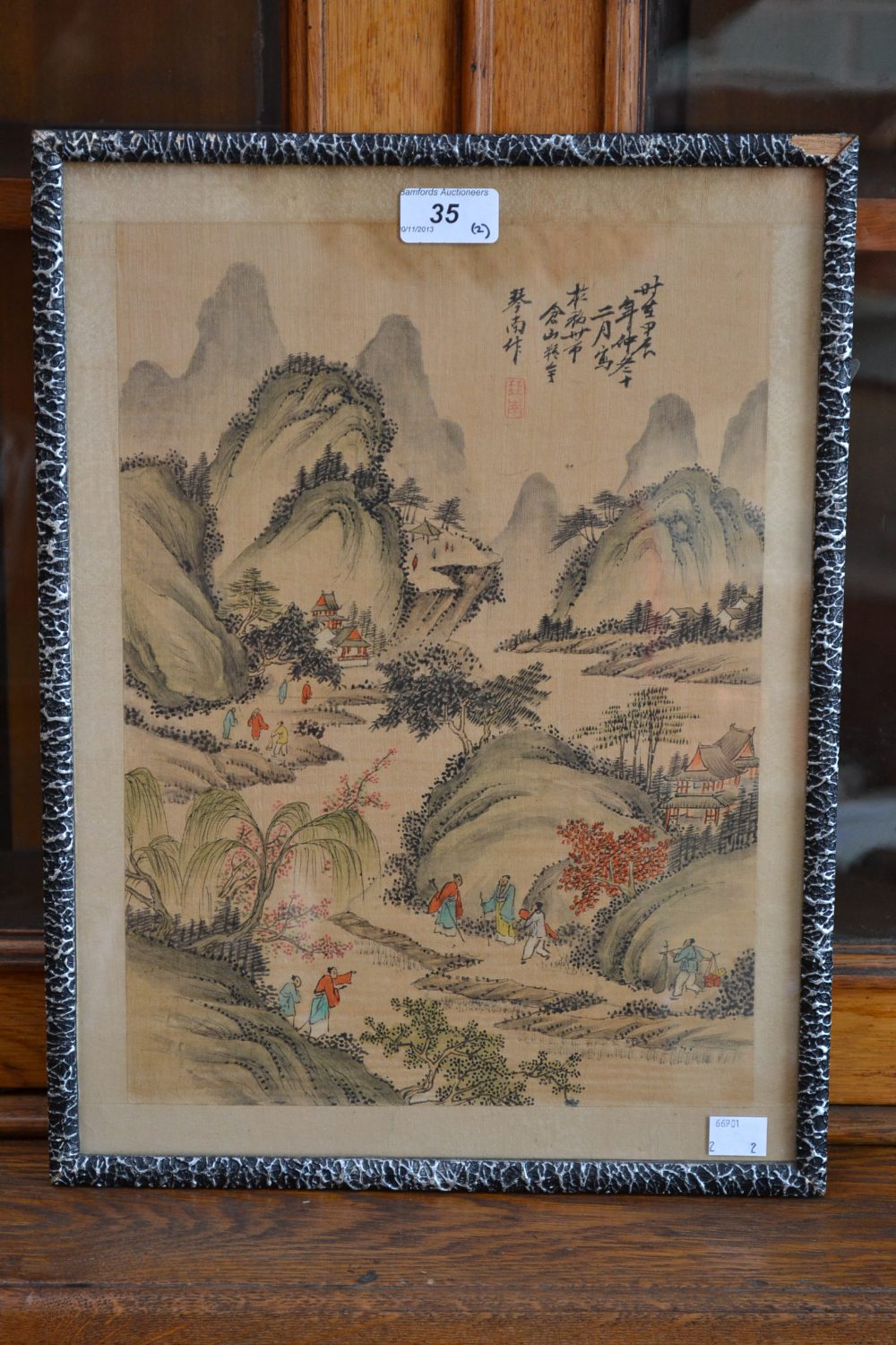 A mid 20th century Japanese watercolour landscape on silk; Jas Greig circular print north african