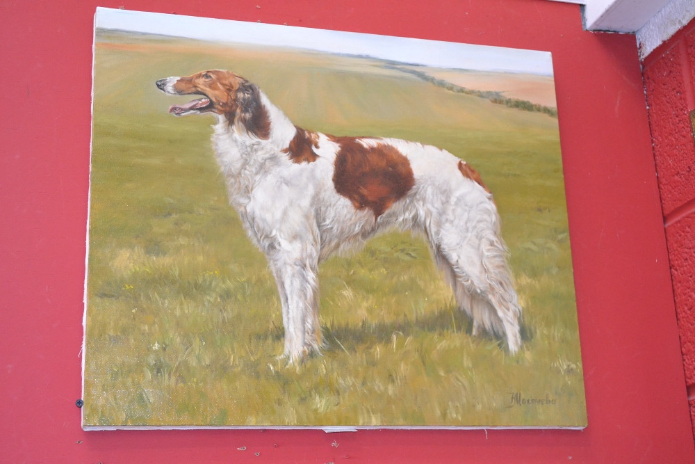 J Moctreba (Russian Contemporary) Collie Dog signed, inscribed to verso, 34.5cm x 30cm