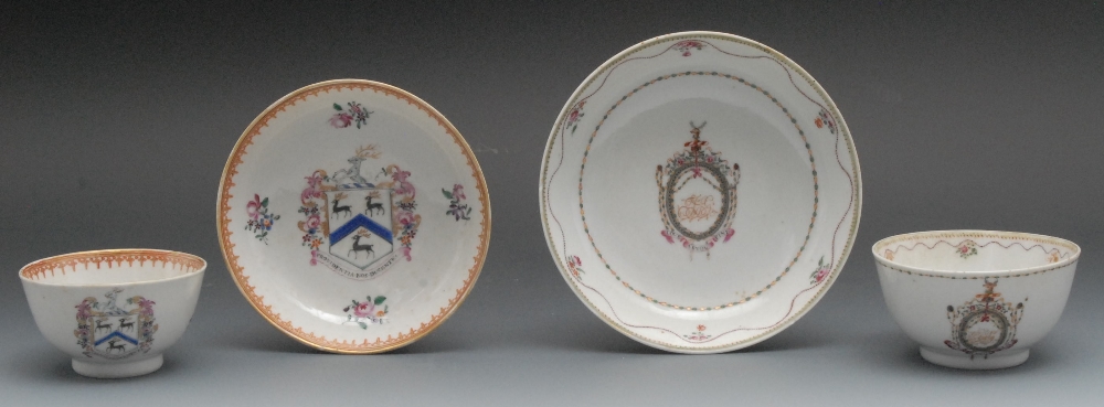 A Chinese Armorial  tea bowl and saucer, painted in polychrome with the crest of Tempest Family of