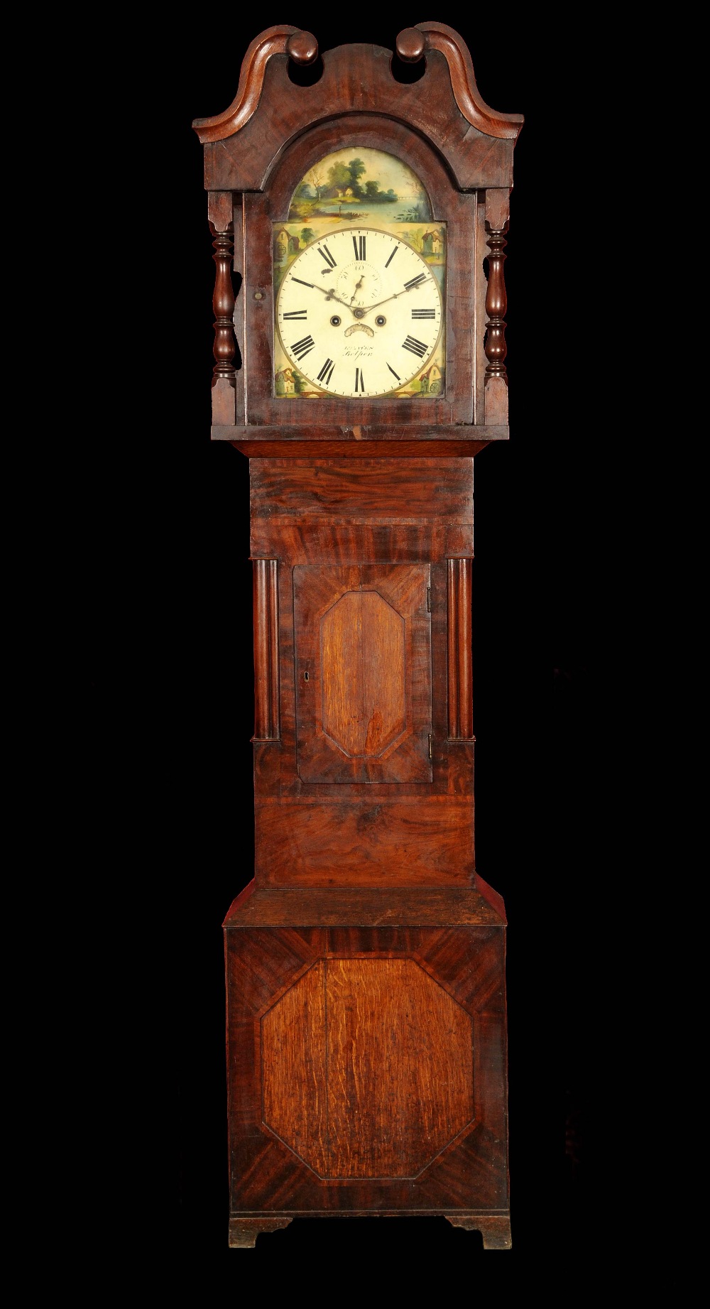 A Victorian mahogany longcase clock, 31cm arched painted dial inscibed Keates, Belper, Roman