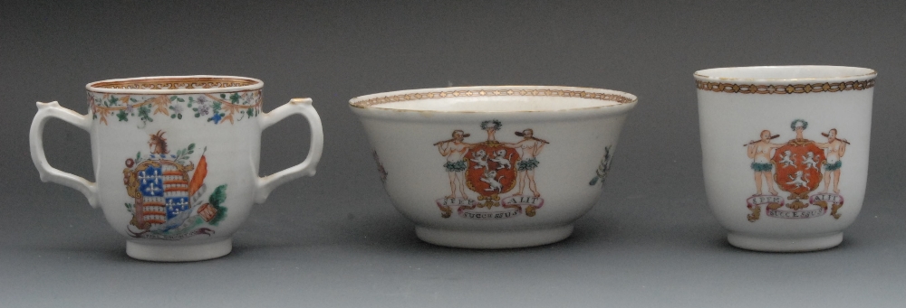 A Chinese Armorial teacup, painted in polychrome with full achievement of Ross of Balnagowan,