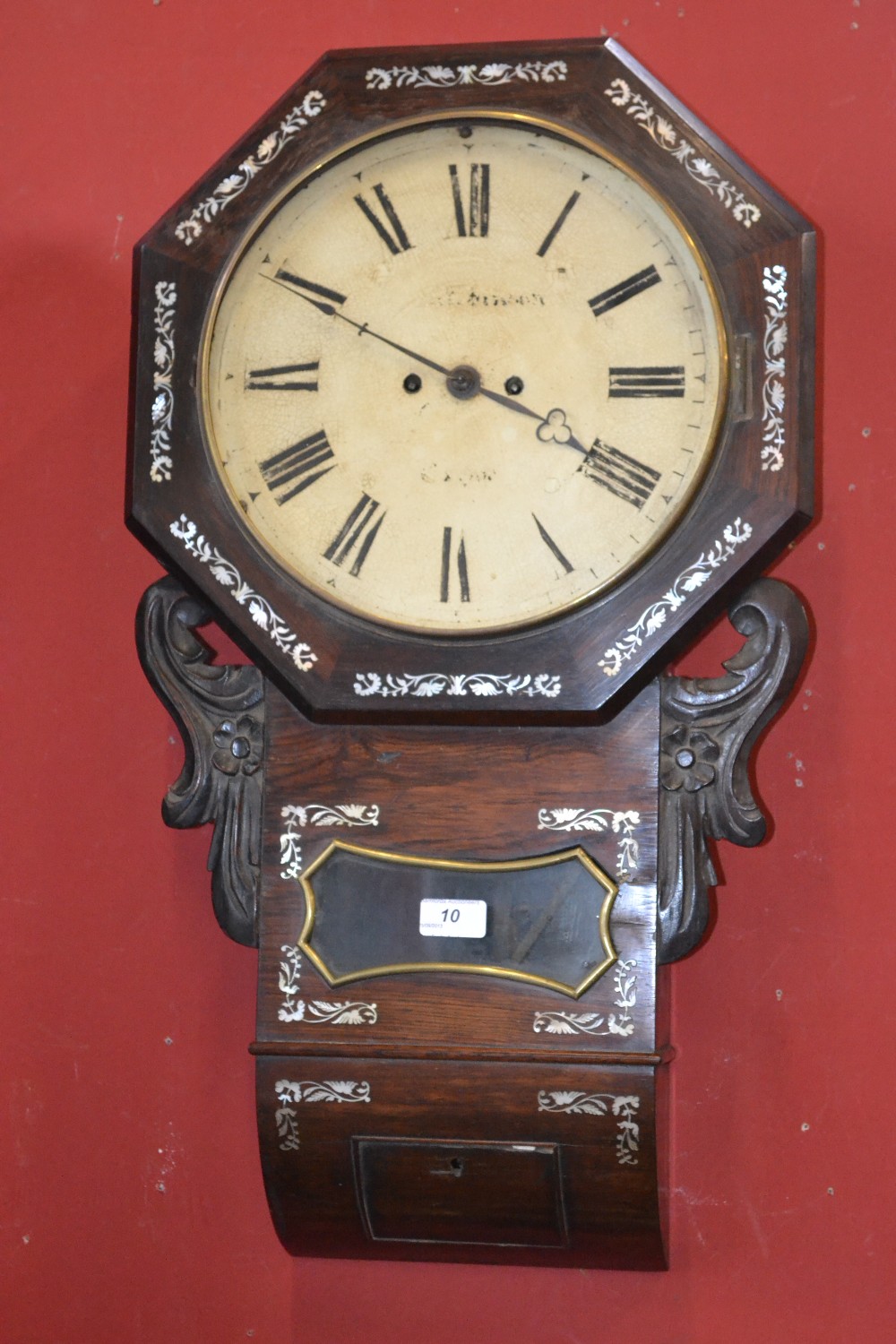 A Rosewood inlaid double fusee wall clock