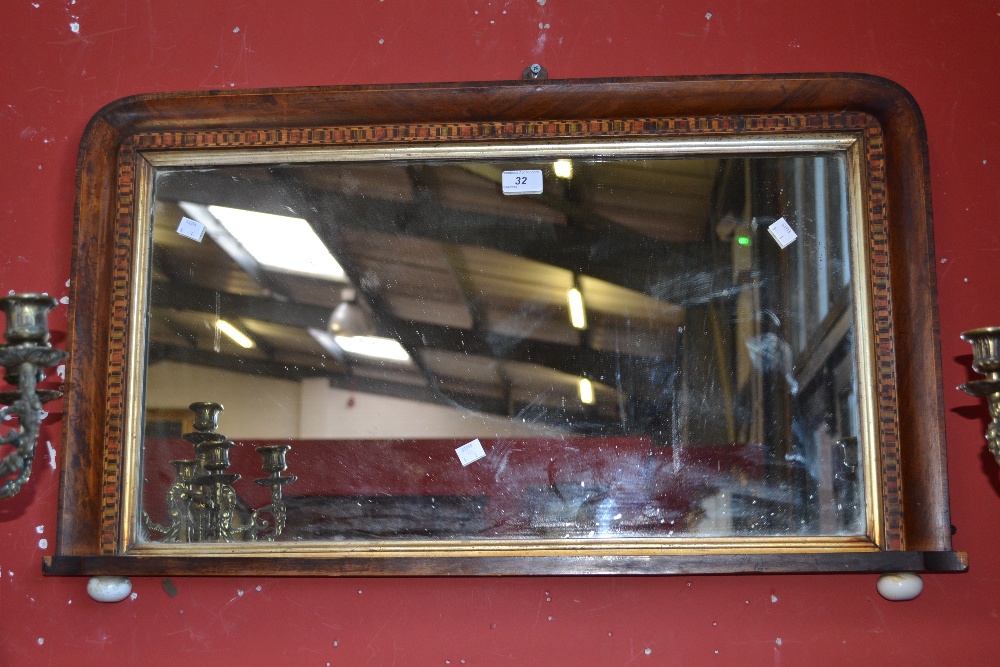 A Victorian inlaid overmantel mirror, c.1840