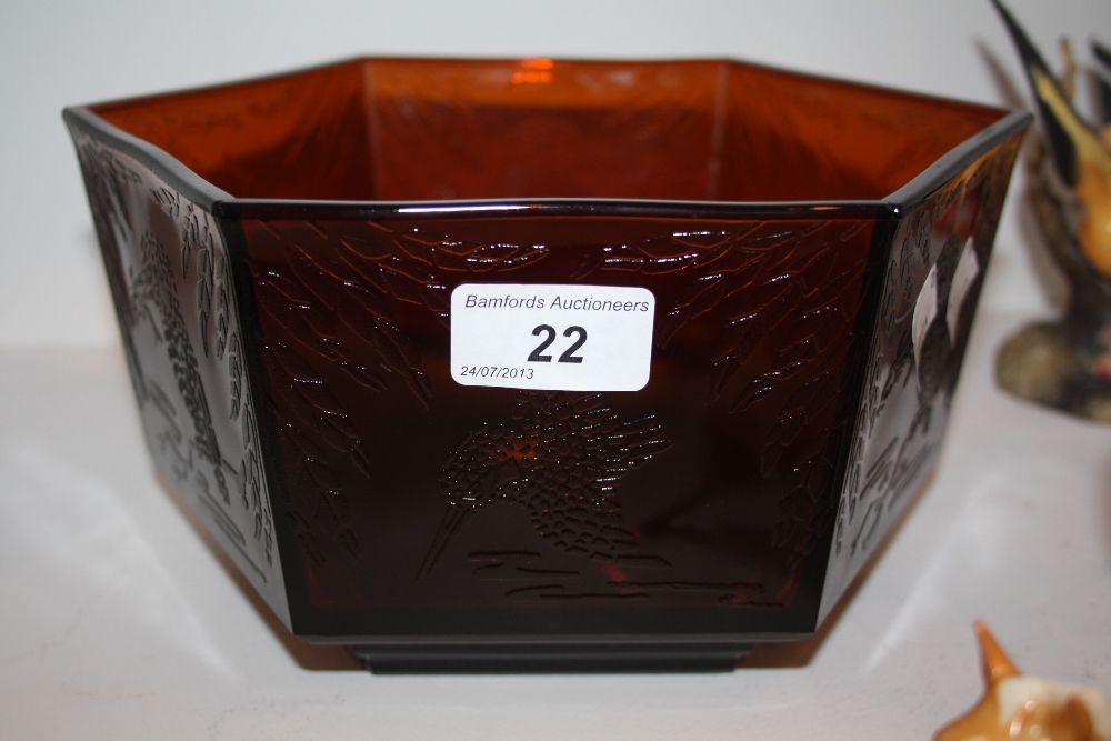 An Art Deco amber glass fruit bowl, R D 816280