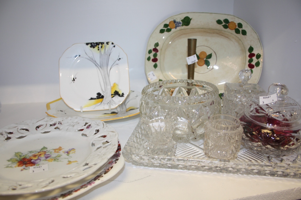 Ceramics and glassware - cut glass dressing table set, Shelley Mode plates etc.