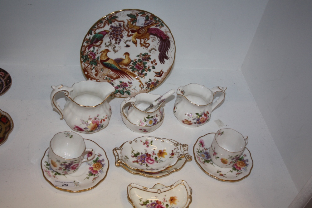 A Royal Crown Derby Avesbury pattern plate; Derby Posies pattern milk jugs; trinket trays, etc