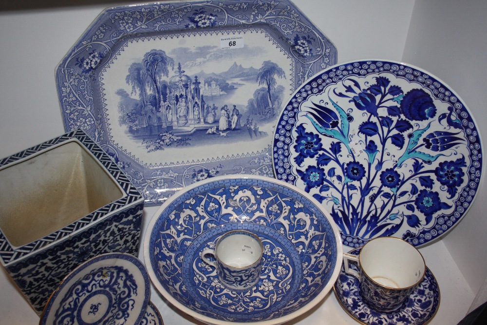 Blue and White- Art Nouveau bowl, continental  meat plate, oriental jardinere, etc