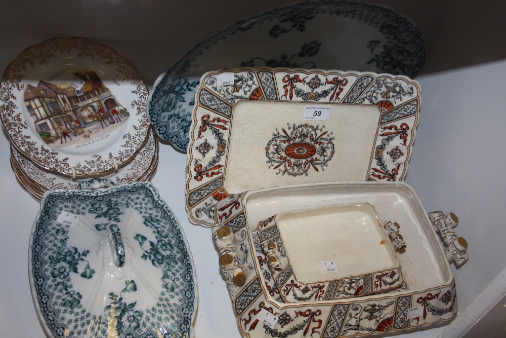 A Burslem Regent Pattern Aesthetic movement tureen on stand; another smaller;  An F and Sons Burslem