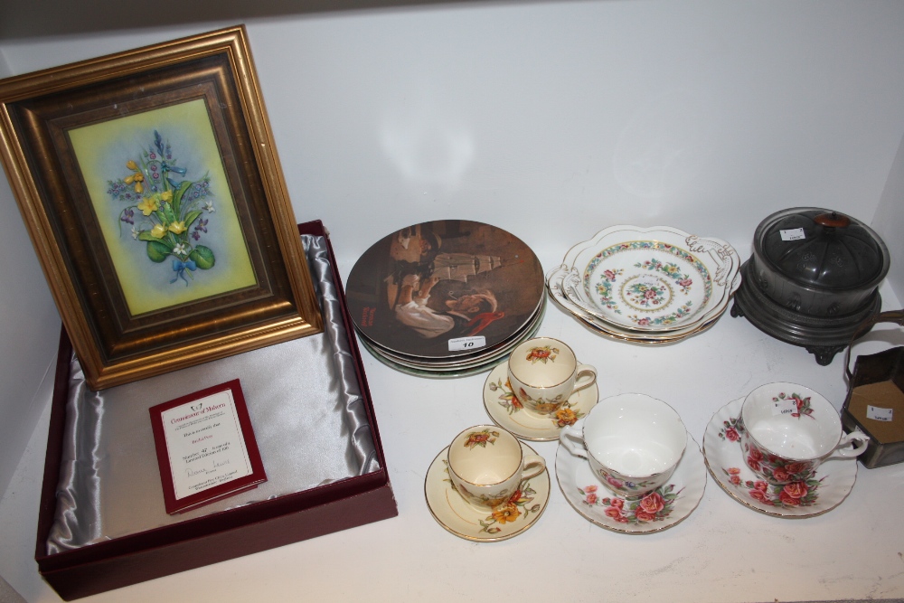 A WMF navette shaped basket, pierced sides, c.1905;  a EPBM mounted butter dish and cover;  Coalport