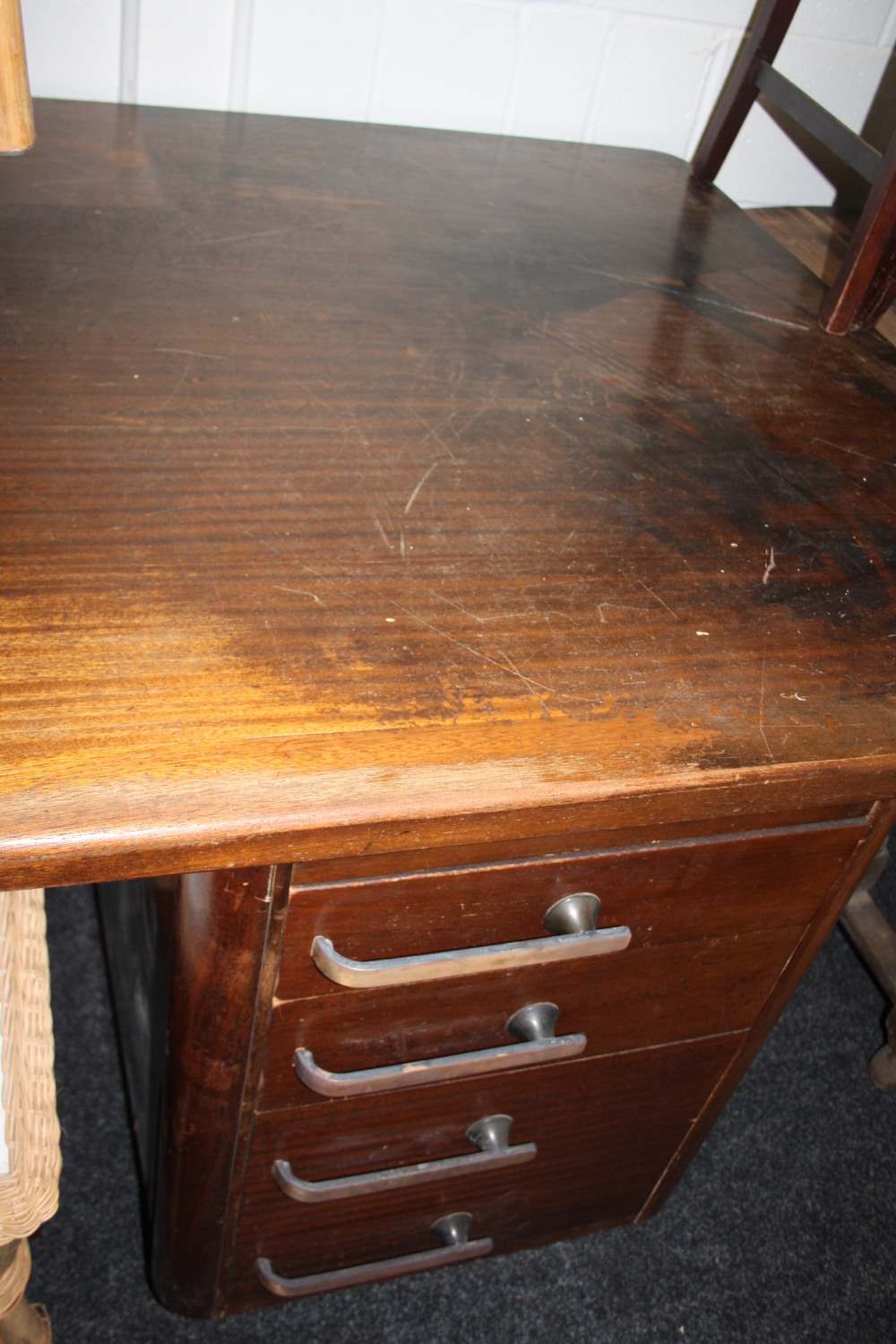 A large Retro style twin pedestal desk