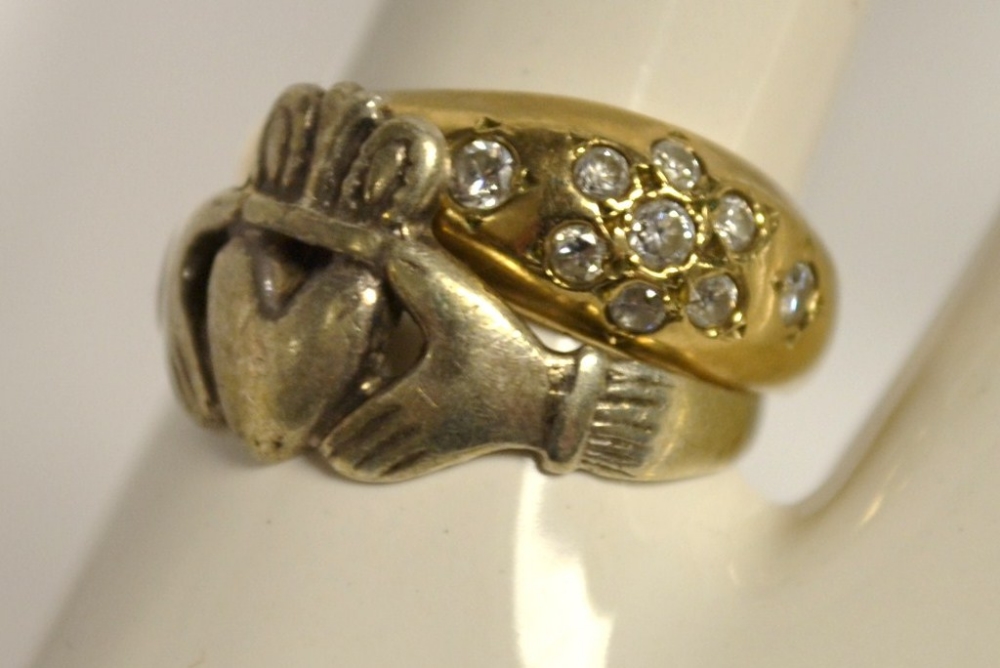 A diamond and gold lady`s ring; another, possibly Masonic (2)