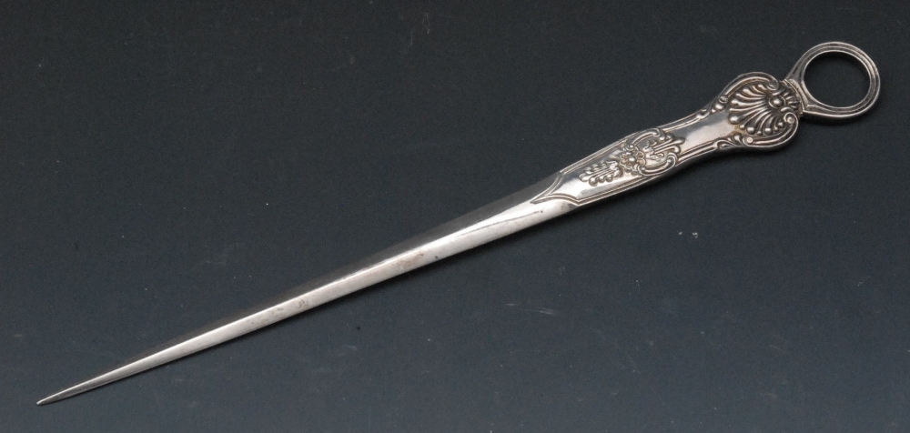 A William IV King`s pattern meat skewer, ring terminal, 28cm long, Jonathan Hayne, London