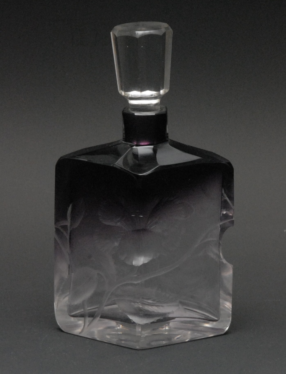 A Moser Art Deco amethyst flash glass lozenge shaped scent bottle, facetted stopper, crisply cut