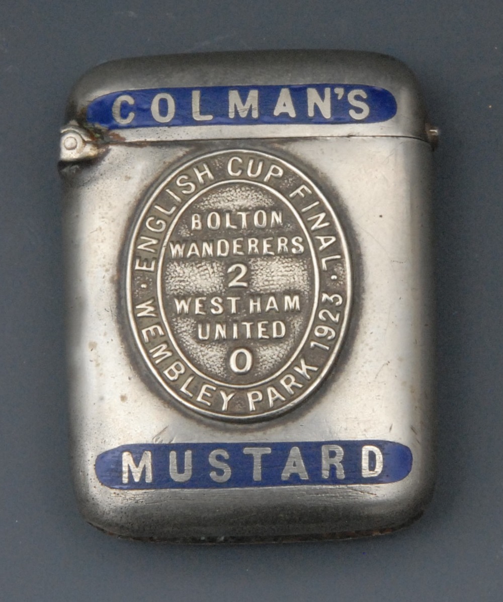 Football - Advertising - a George V enamelled E.P.N.S rounded rectangular commemorative novelty