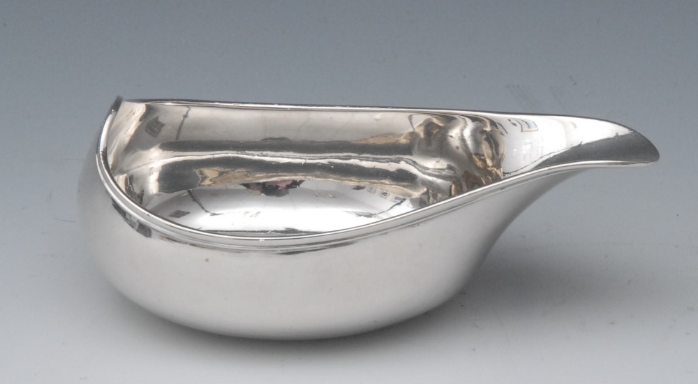 A George III pap boat, of typical form, 12cm long, London 1809      Makers mark worn, other marks