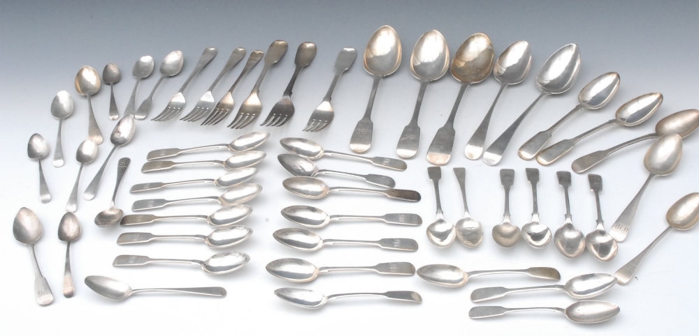A pair of William IV Fiddle pattern table spoons, Joseph & Albert Savory, London 1836; a set of