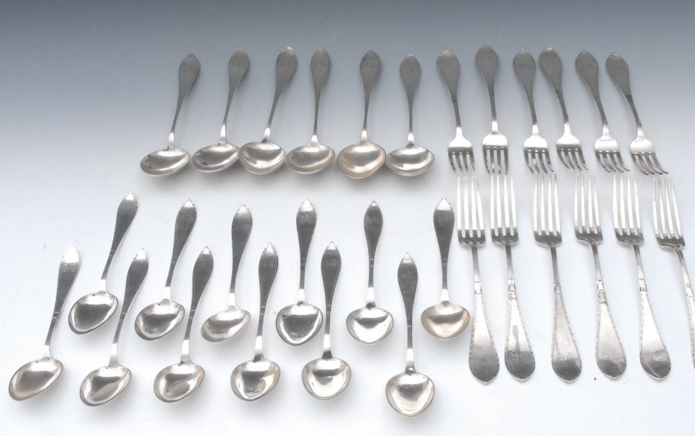 A Continental Pointed Old English type pattern part table service, comprising twelve table forks,