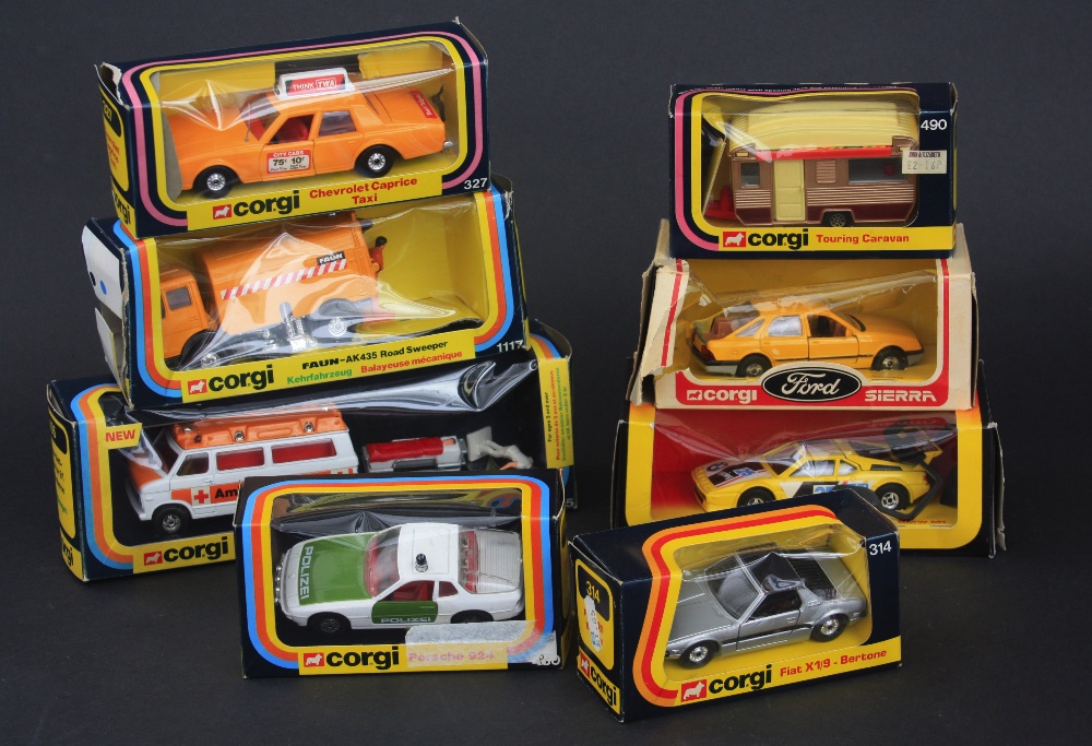 Corgi Toys 308 BMW M1 racing car, pale yellow body with racing decals, window boxed; 314 Fiat X1/9