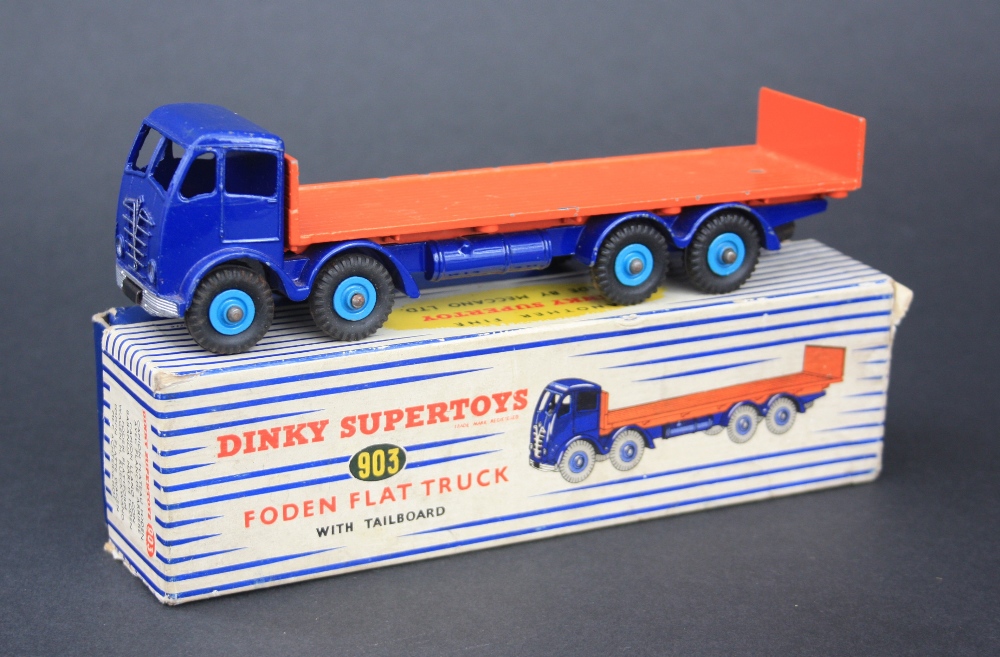 Dinky Supertoys 903 Foden Flat Truck with tailboard, violet blue cab and chassis, 2nd type radiator,