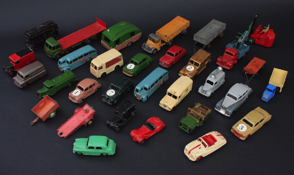 Dinky Toys, including 40j Austin A40 Somerset, red body with red ridged hubs, unboxed; other cars