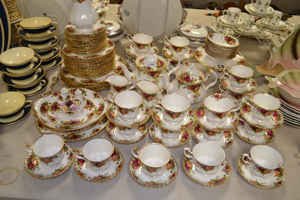 Royal Albert Old Country Roses tea service, comprising tea pot, coffee pot, cake stands, six