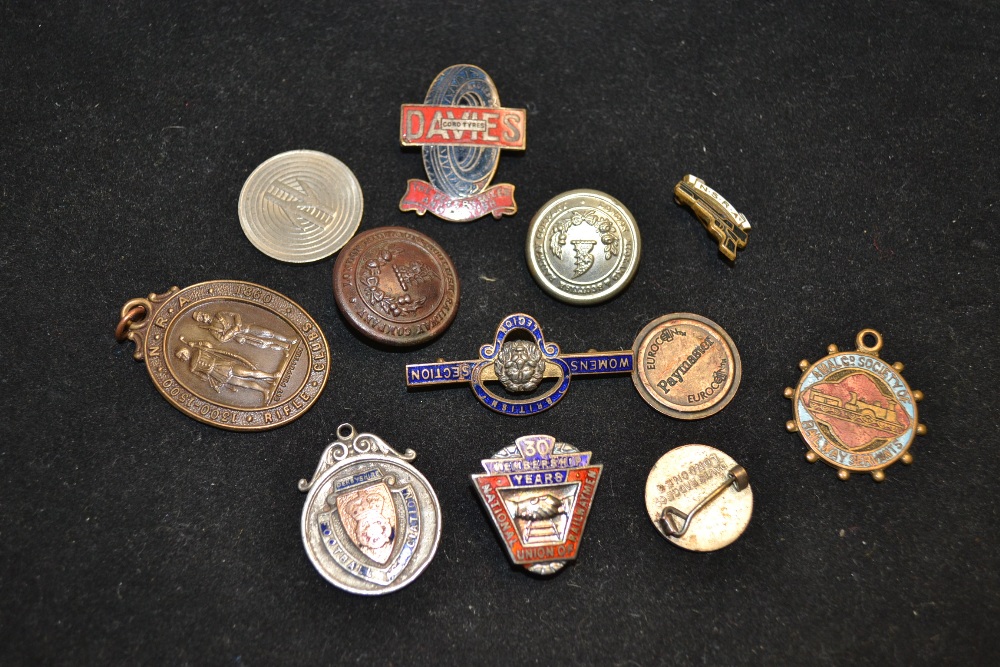 Badges - railway servants, football association, rifle club, etc.