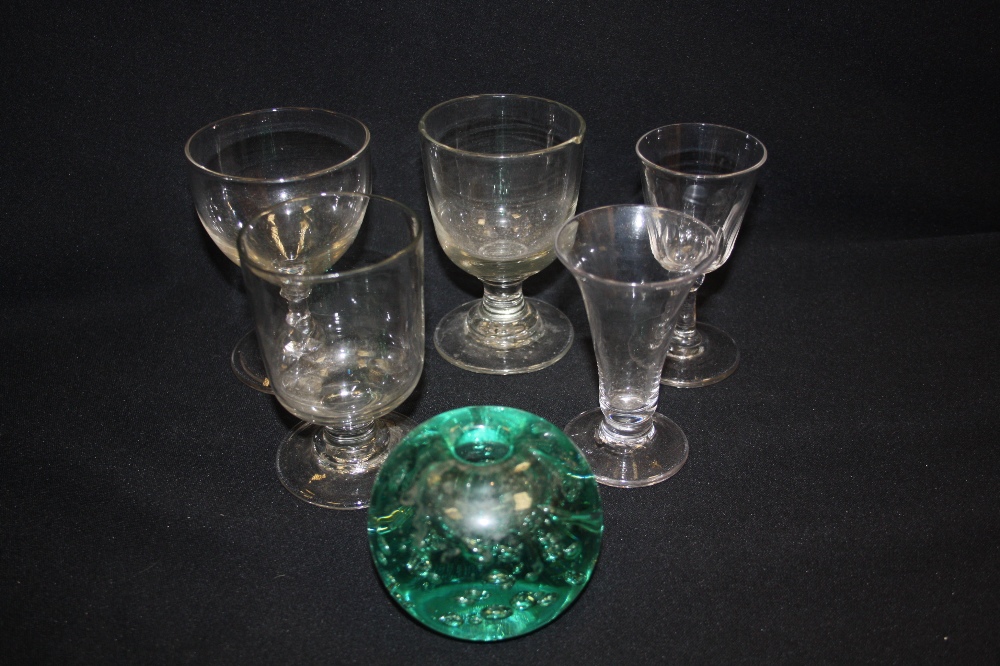 A Victorian glass dump, bubble inclusions; spun wine glasses; rummers; etc. (6)