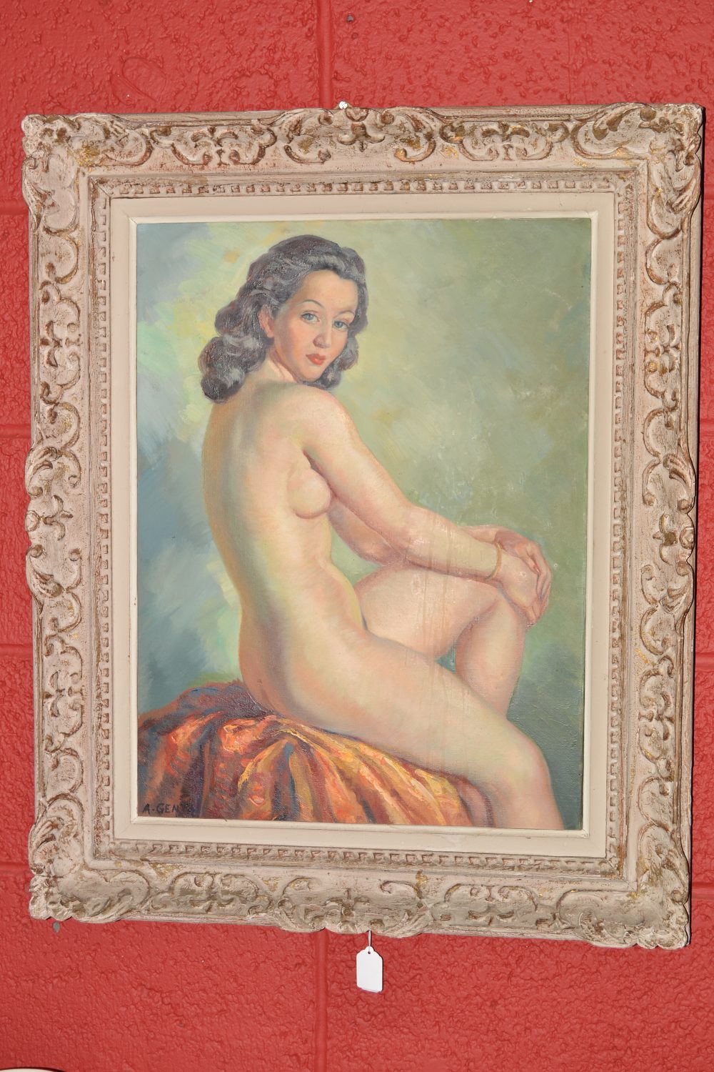 A**Genta (20th Century) Naked Lady, seated signed, oil on canvas, 59cm x 44.5cm