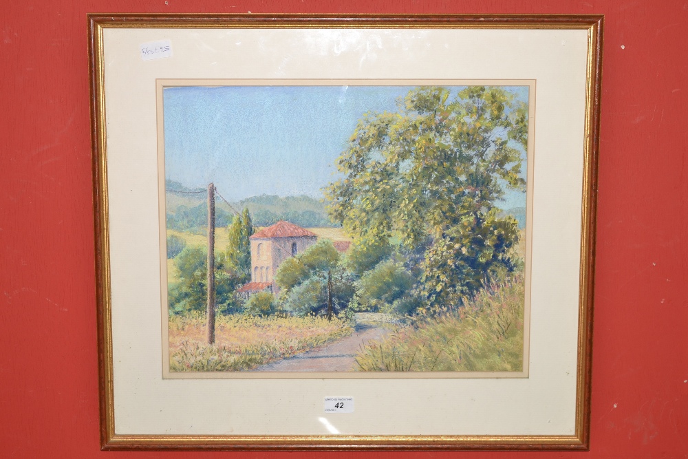 Claire Bainbridge (20th Century) Provence Region pastel, 36cm x 45cm      Good