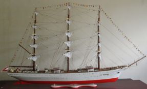 A boardroom model of the Polish Sail training ship Dar Mlodziezy, standing and running rigged over