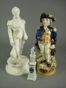 A 19th Century Staffordshire Toby jug `Nelson` (restored), also a Parian figure of Wellington (a/