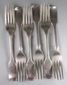 A set of six William V fiddle pattern table forks, no maker’s mark, London, 1835 initialled, 13.