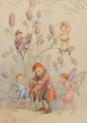 * Margaret W Tarrant [1888-1959] A fairy and elves dusting down the coat of an elder signed bottom